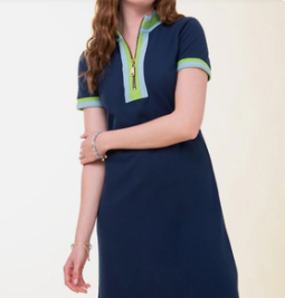 Spartina 449 Serena Short Sleeve Half-Zip Pique Dress Midnight Blue Golf XL 4095